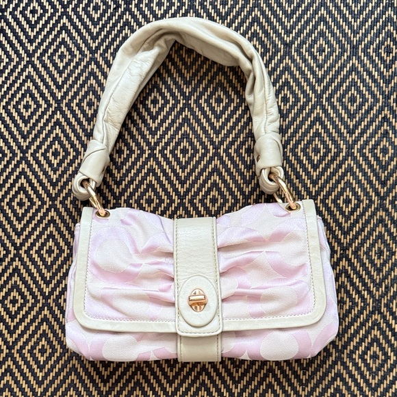 Vintage / Y2k Coach Pink and Cream OP ART signature Parker baguette bag 13408 - Picture 1 of 11